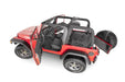 Bedrug rear cargo kit for jeep wrangler with red jeep doors open