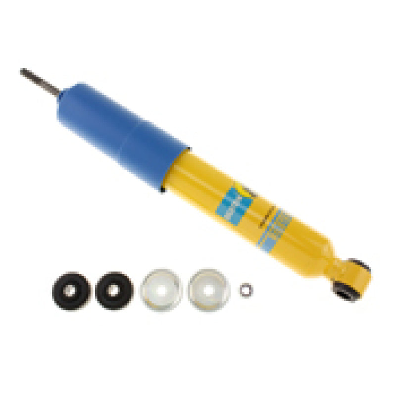 Bilstein 4600 series yellow shock absorber with blue handle and black rubber ring