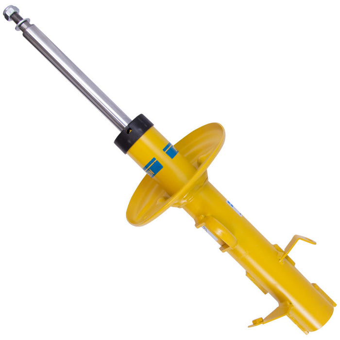 Bilstein b6 subaru crosstrek front left strut assembly with yellow hydraulic jack and metal handle