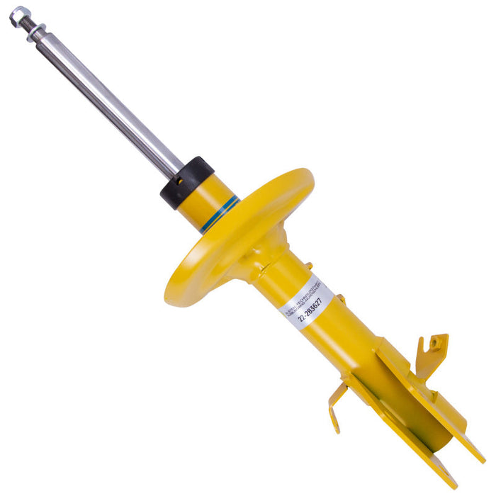 Bilstein b6 front left strut assembly for subaru crosstrek with yellow jacking tool on white background