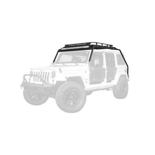 Body Armor 4x4 Jeep Wrangler JK Windshield Light Bar with Roof Rack on White Background