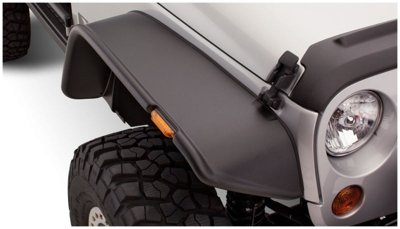 Bushwacker 07-18 jeep wrangler flat style flares front bumper plate close-up