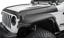 Jeep jl with 1 led light bar on bushwacker trail armor hood armor - tex. Black