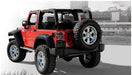 Red jeep wrangler with max pocket style fender flares - black