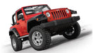 Red jeep wrangler with black pocket style fender flares