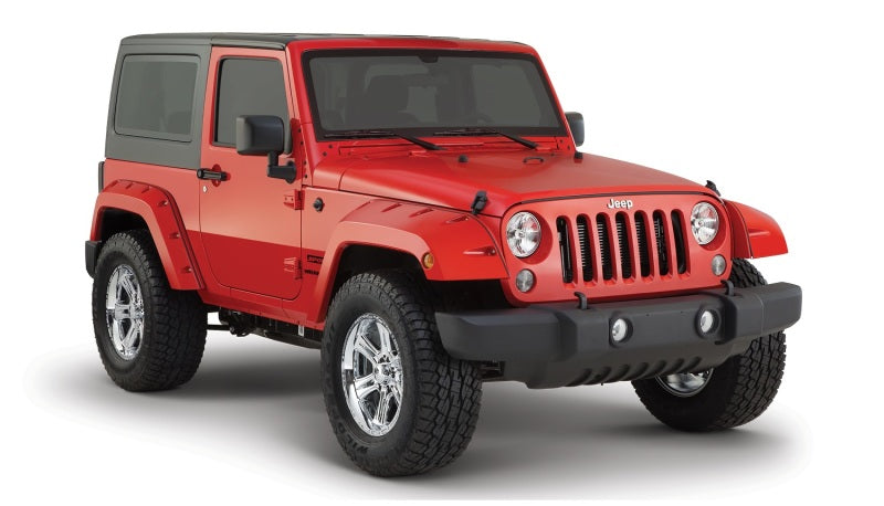 Red jeep wrangler with pocket style fender flares - black