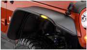 Close-up of front bumper on jeep wrangler with flat style fender flares - black