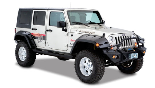 White jeep wrangler unlimited with black pocket style fender flares