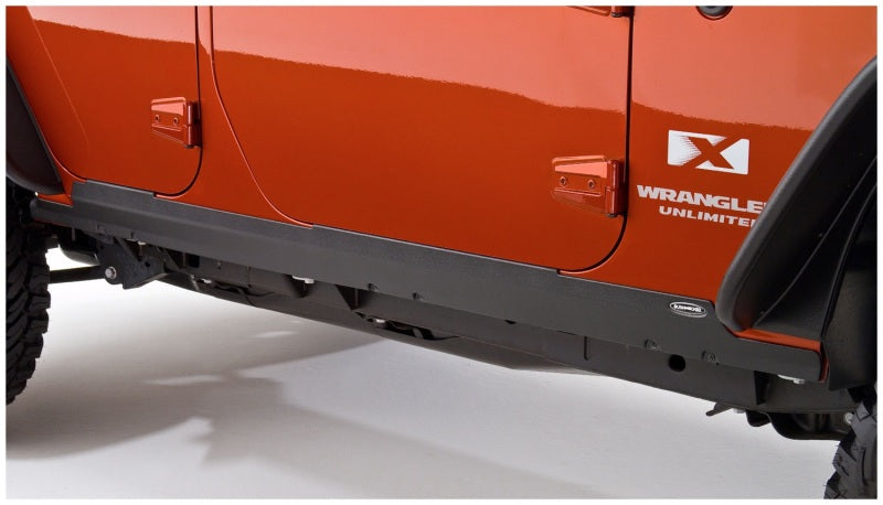 Bushwacker jeep wrangler trail armor rocker panel cover - black, enhancing vehicle appearance with side step bars