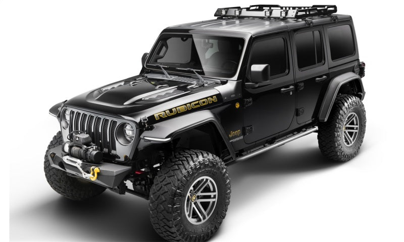 Black bushwacker 18-19 jeep wrangler jl trail armor cowl guard displayed on a jeep