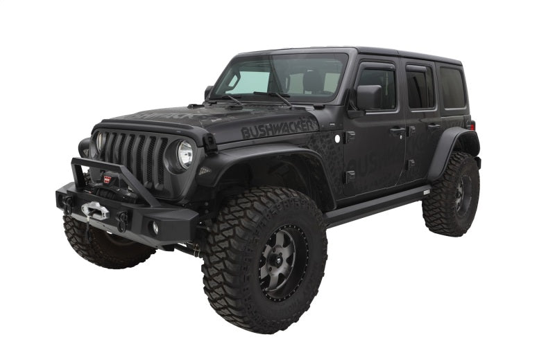 Bushwacker 2018+ jeep wrangler (jl) unlimited flat style flares 4pc - black - image of jeep