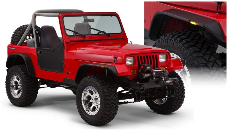 Red jeep wrangler jl unlimited with flat style fender flares - black