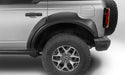 Rear view of silver 2020 ford bronco with bushwacker 2021+ 4pc black fender flares