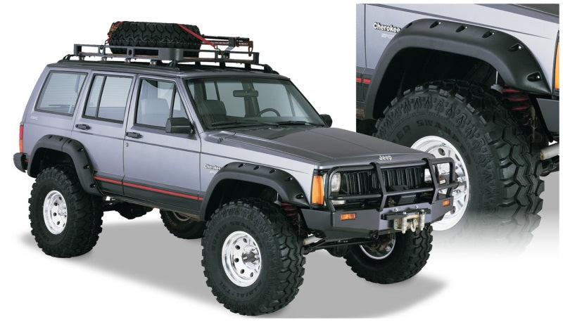 Gray jeep cherokee with black roof rack - bushwacker fender flares for jeep wrangler, ford bronco