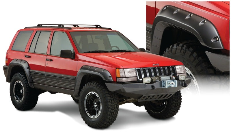 Bushwacker 93-98 jeep grand cherokee cutout style fender flares - red jeep with black bumper