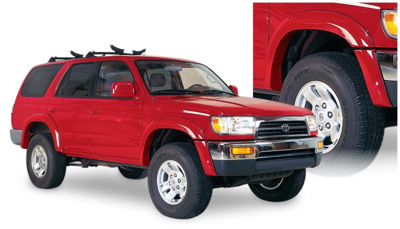 Red truck with bushwacker 96-02 toyota 4runner extend-a-fender style flares in black