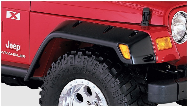 Black max pocket style fender flares for jeep wrangler tj - front bumper cover