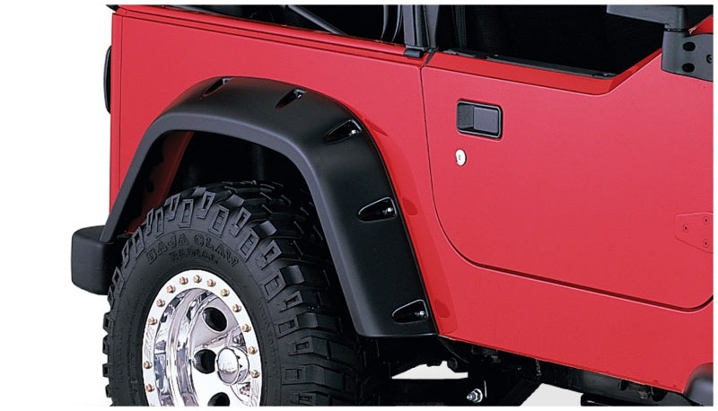 Red jeep tj with black pocket style fender flares - bushwacker 97-06 jeep wrangler 4pc