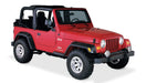 Red jeep tj with pocket style fender flares & white wheels - bushwacker black kit