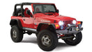 Red jeep wrangler with flat style fender flares by bushwacker - black