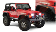 Red jeep with black bumper – bushwacker flat style fender flares