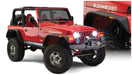 Red jeep with black bumper – bushwacker flat style fender flares