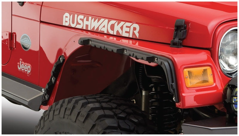 Front bumper bar on bushwacker 97-06 jeep wrangler flat style fender flares - black