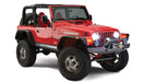 Red jeep wrangler with flat style fender flares