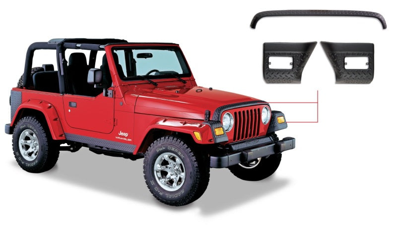 Bushwacker jeep wrangler trail armor hood stone guard and front bumper cover with side steps - black