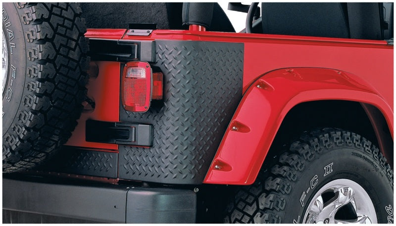 Bushwacker 97-06 jeep wrangler trail armor rear corners - black with red jeep and black tire cover