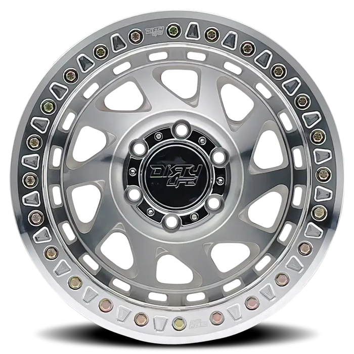 Dirty Life 9313 Enigma Race 17x9 machined wheel with white background