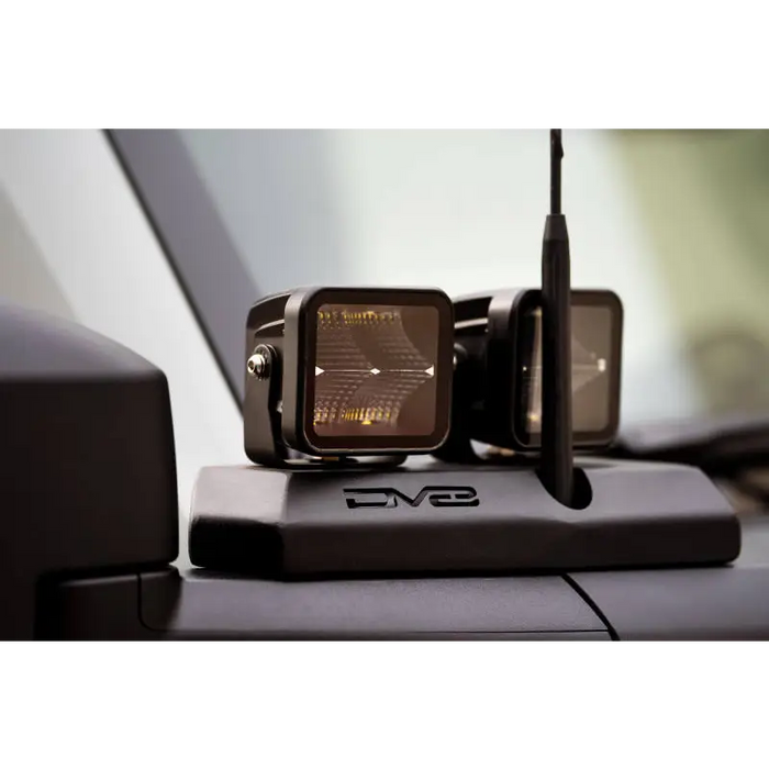 DV8 21-22 Ford Bronco A-Pillar Pod Light Mounts on car with GPS device