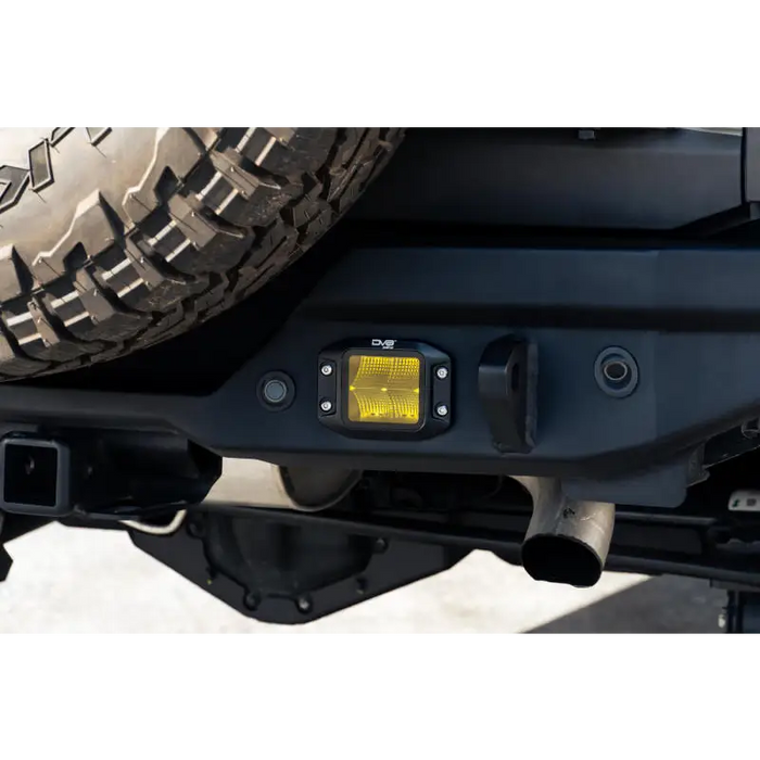 DV8 3-Inch Elite Series LED Amber Flush Mount Pod Light rear bumper mount on jeep Wrangler.