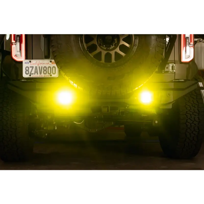 DV8 3-Inch Elite Series LED Amber Flush Mount Pod Lights on Yellow LED Jeep Wrangler.