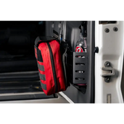 DV8 Offroad red and black Molle Door Pocket with cargo net for Jeep Wrangler and Ford Bronco