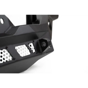 Close up of black dv8 offroad mto series front bumper for jeep wrangler with multiple holes.