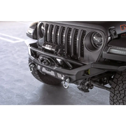 Dv8 offroad mto series jeep wrangler front bumper with black grill and bumper.