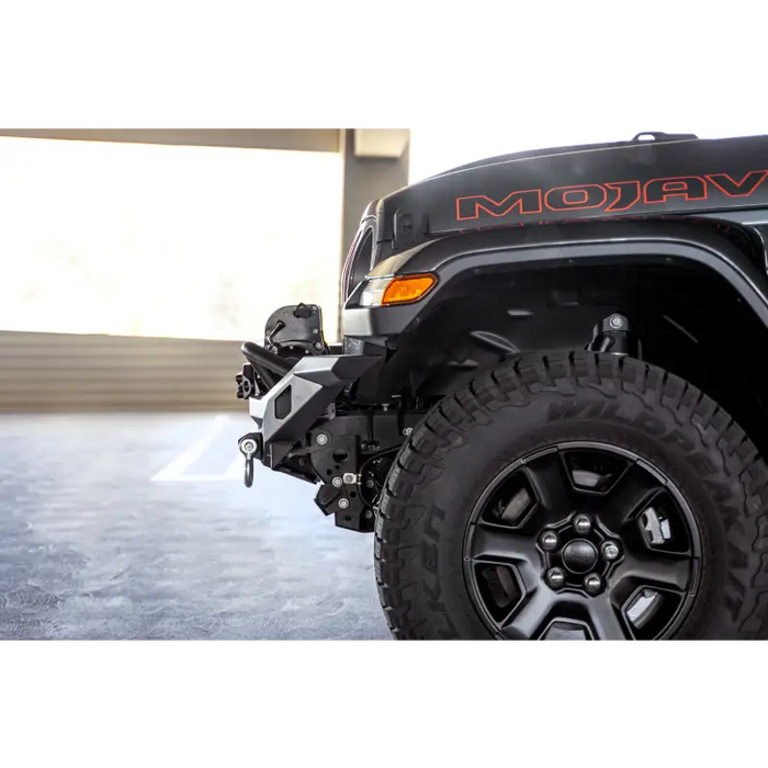 Dv8 offroad mto series front bumper for jeep wrangler with black jeep and red logo