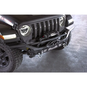 Dv8 offroad mto series front bumper with winch mounted jeep wrangler close up