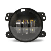 DV8 Offroad 07-18 Jeep Wrangler JK 4in 30W LED Replacement Fog Lights featuring a black round LED with white light