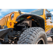 DV8 Offroad Jeep Wrangler JK front bumper mounted on the vehicle