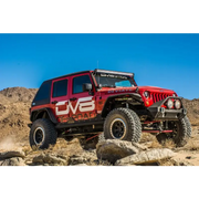 Red Jeep with White Stripe - DV8 Offroad Rear Flat Tube Fenders