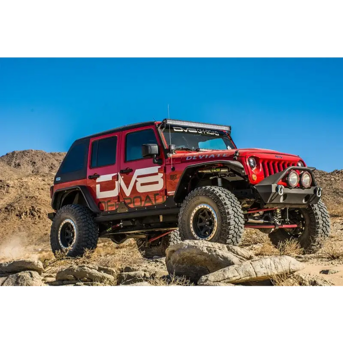 Red Jeep with White Stripe - DV8 Offroad Rear Flat Tube Fenders