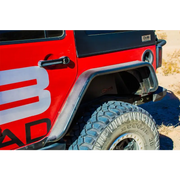 Red Jeep with DV8 Offroad Front & Rear Flat Tube Fenders