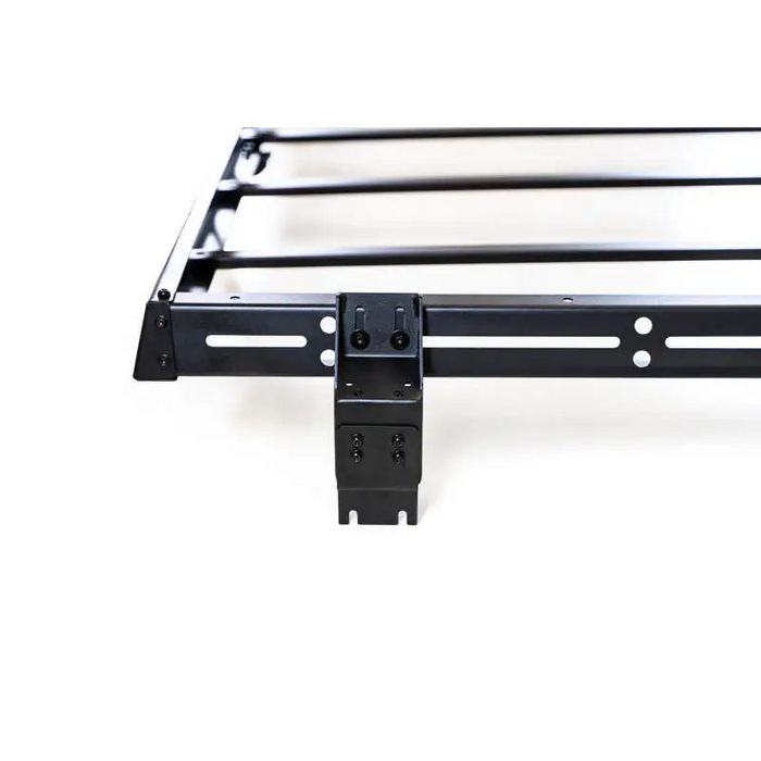 DV8 Offroad 07-18 Jeep Wrangler JK Full-Length Roof Rack with black laptop stand.