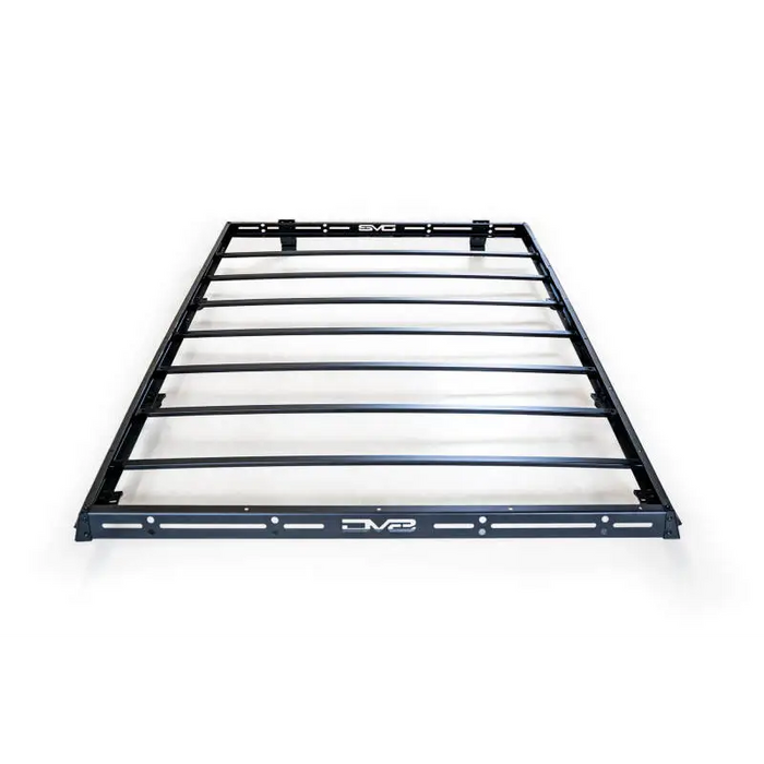 Black full-length roof rack with four rails for Jeep Wrangler and Ford Bronco.