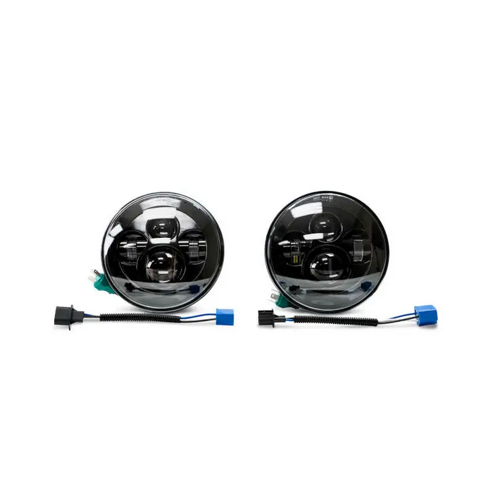 Pair of black LED projector headlights for Jeep Wrangler JK.