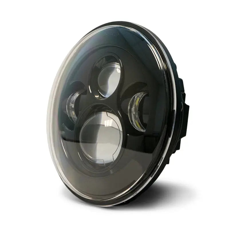 DV8 Offroad black LED projector headlights with white angel eyes.