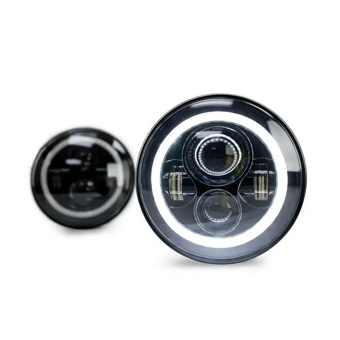 DV8 Offroad LED Projector Headlights with Angel Eyes, black and white LEDs