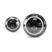 Black and white LED projector headlights for Jeep Wrangler JK with Angel Eyes